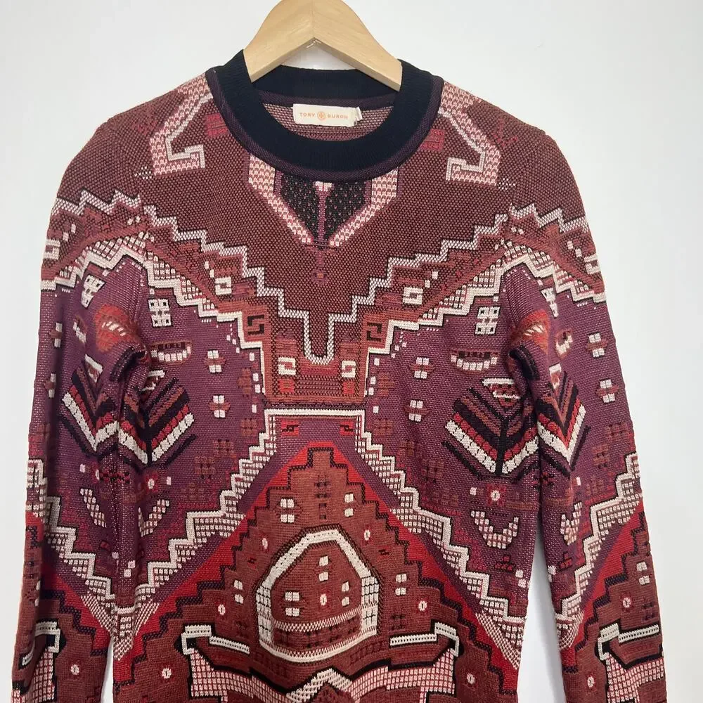 Tory Burch Tapestry Jacquard Crewneck Sweater Womens XS